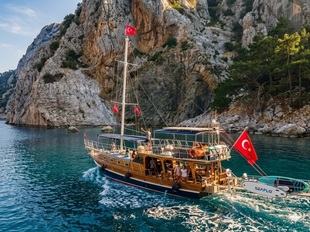 Gulet near Olympos cliffs (placeholder photo)